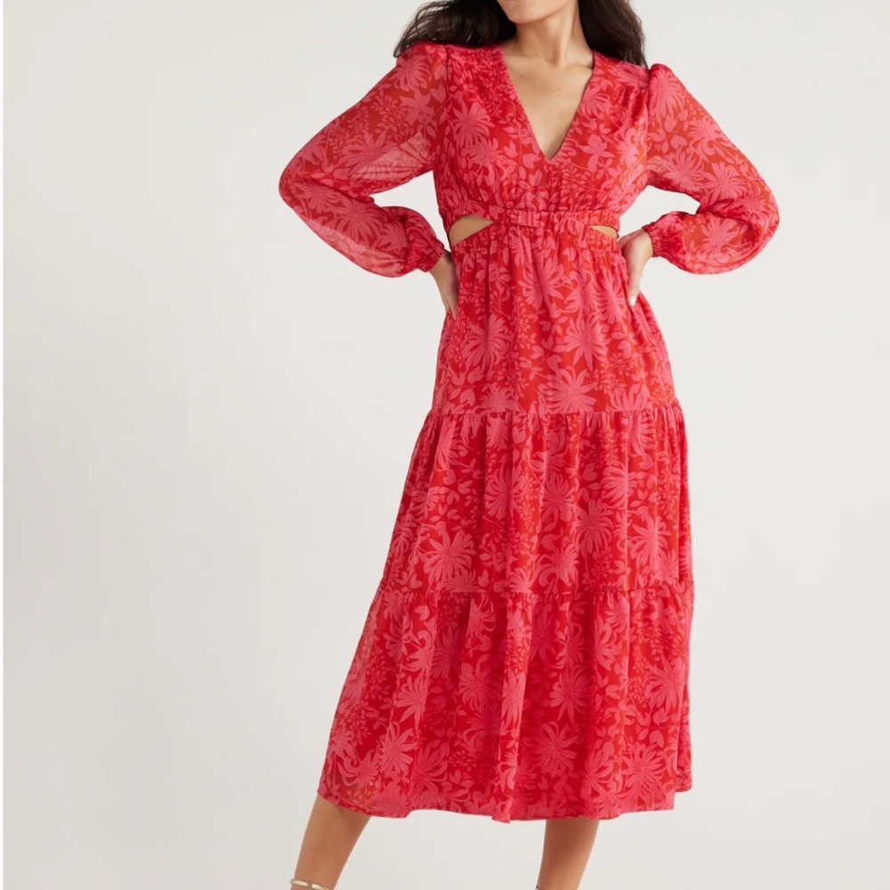 Sofia by Sofia Vergara Red Long Sleeve V-Neck Sundress